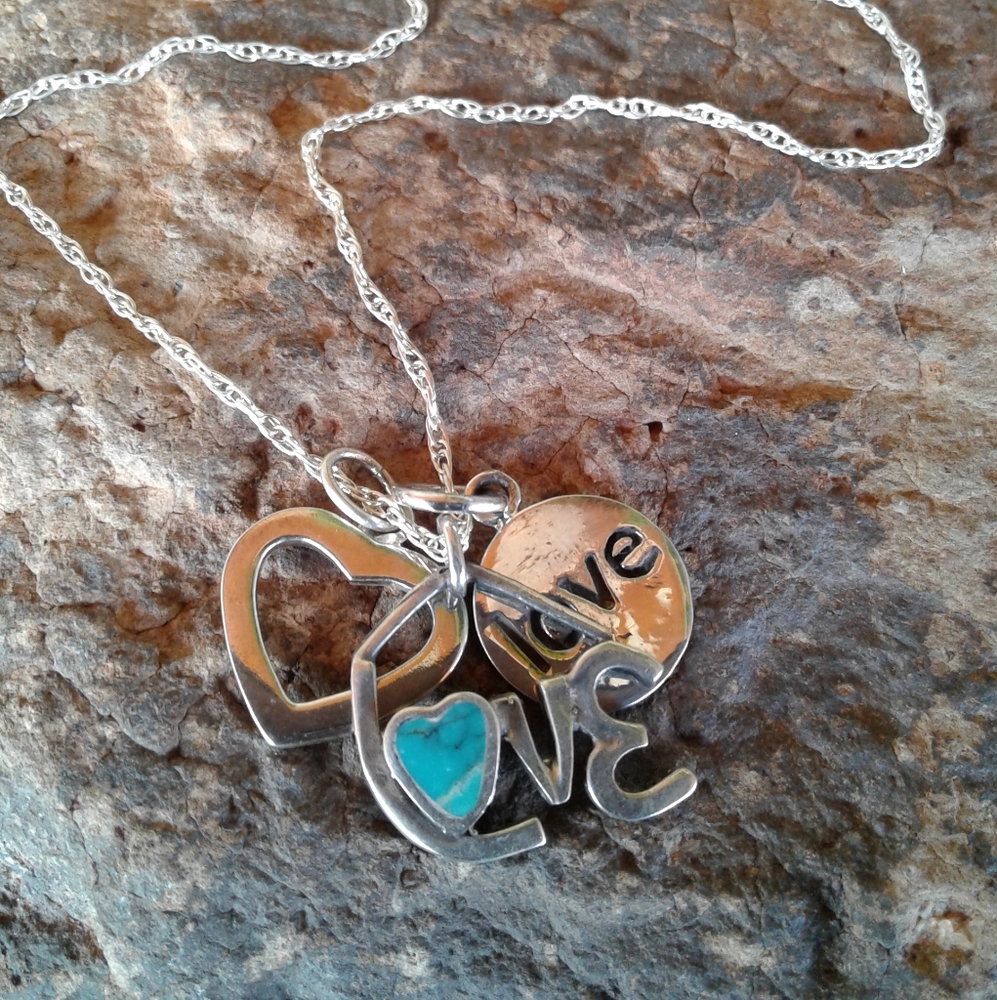 Sterling Silver Turquoise Love charms NECKLACE